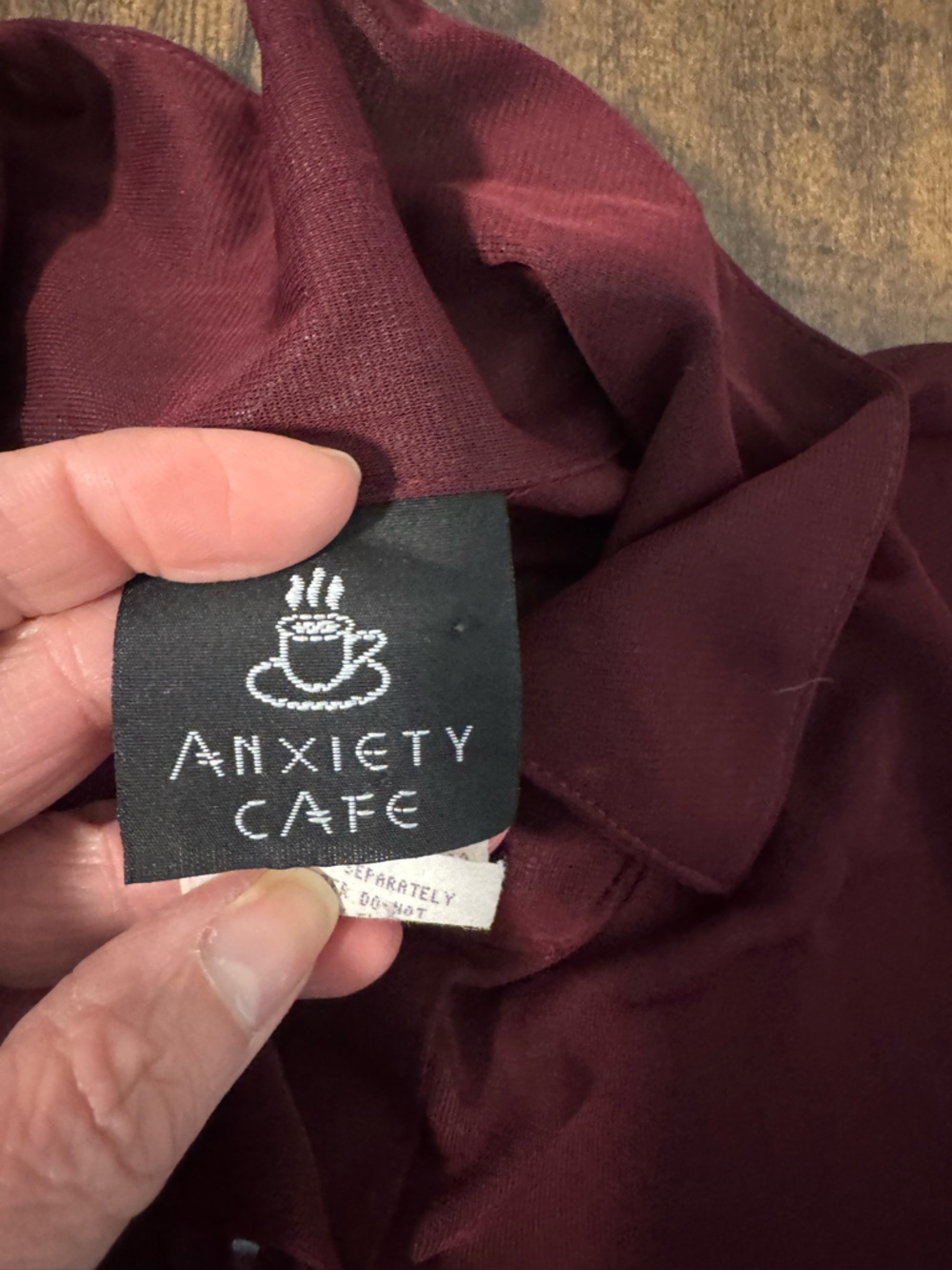 Anxiety Cafe Burgundy Sheer Collared Long Sleeve Button Down VTG Top Blouse M - Picture 9 of 11